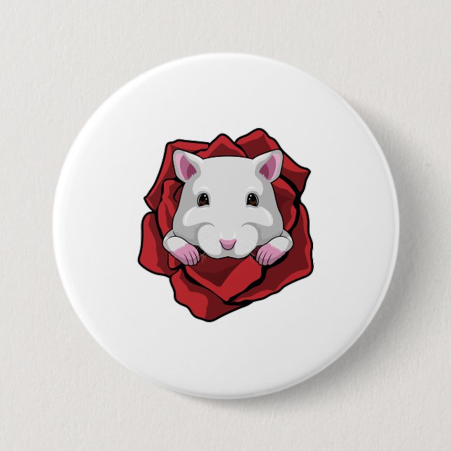 Badge Rond 7,6 Cm Hamster avec Rose (Devant)