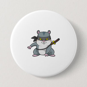 Badge Rond 7,6 Cm Hamster comme Ninja dans les arts martiaux avec ép