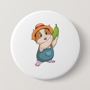 Badge Rond 7,6 Cm Hamster en fermier avec des courgettes
