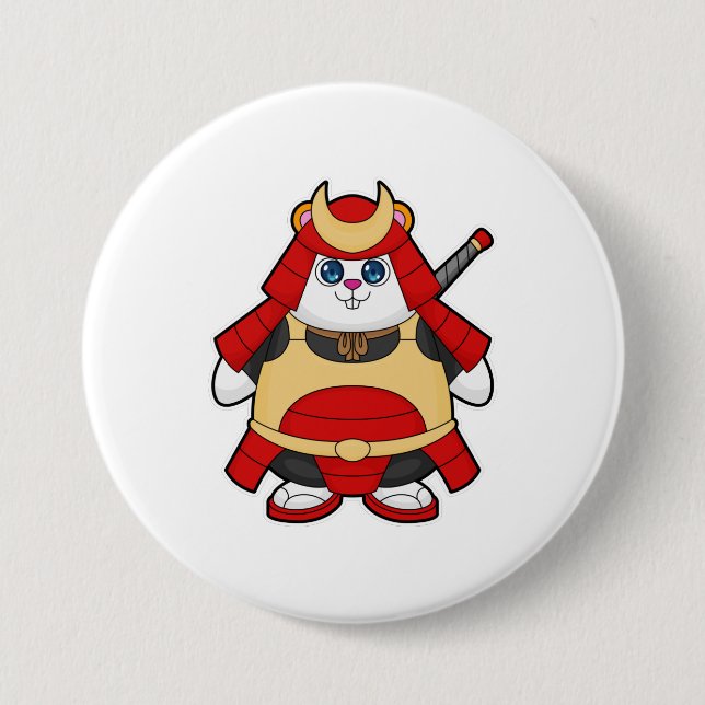 Badge Rond 7,6 Cm Hamster en guerrier avec Armor (Devant)