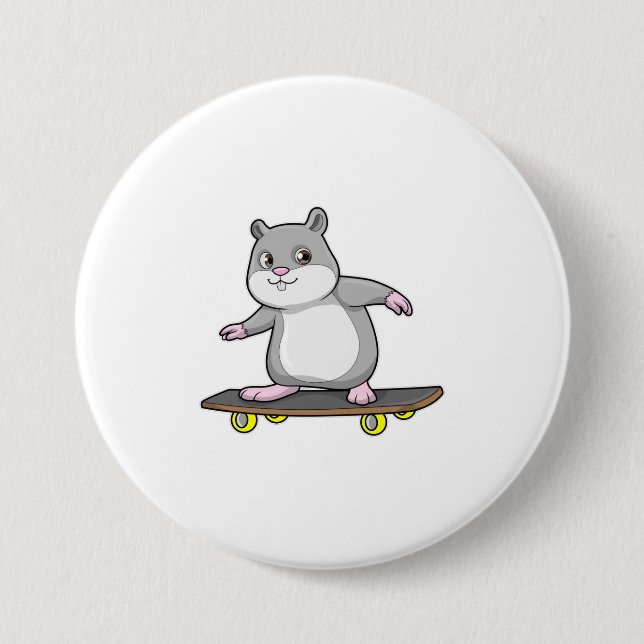 Badge Rond 7,6 Cm Hamster en patinage avec skateboard (Devant)