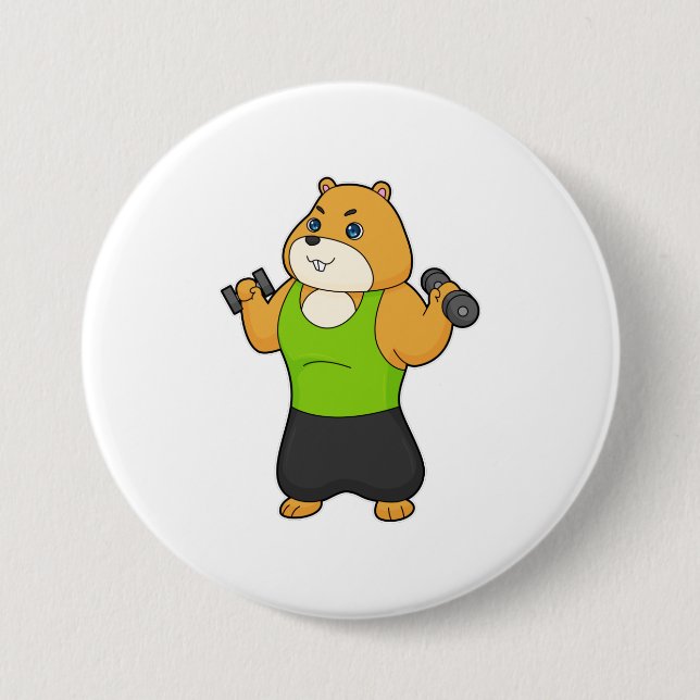 Badge Rond 7,6 Cm Hamster Fitness Dumbbell (Devant)