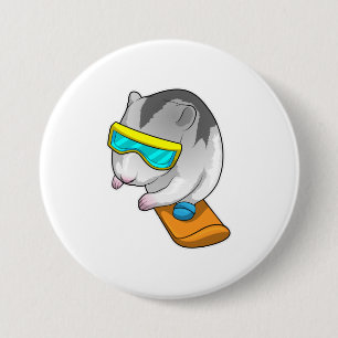 Badge Rond 7,6 Cm Hamster Snowboard Snowboard