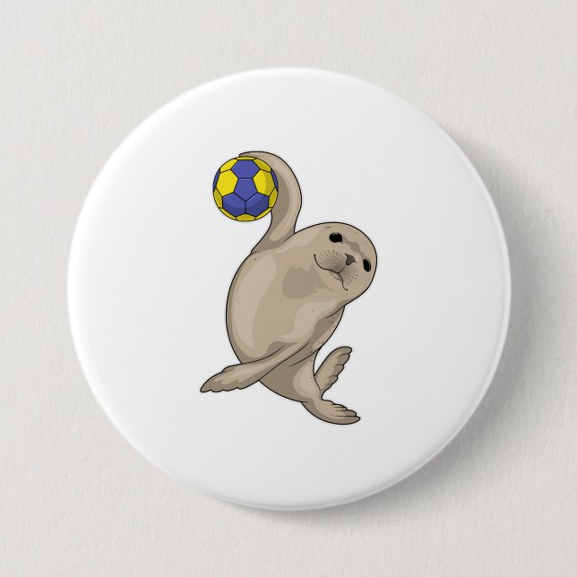 Badge Rond 7,6 Cm Handball joueur de phoque (Devant)