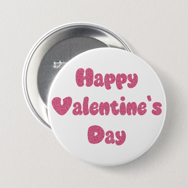 Badge Rond 7,6 Cm Happy Valentine's Day Glitter Button (Devant & derrière)