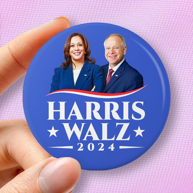 Badge Rond 7,6 Cm Harris Walz 2024 campagne de photo électorale (Créateur téléchargé)