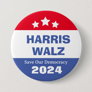 Badge Rond 7,6 Cm Harris Walz 2024 Sauvez notre démocratie