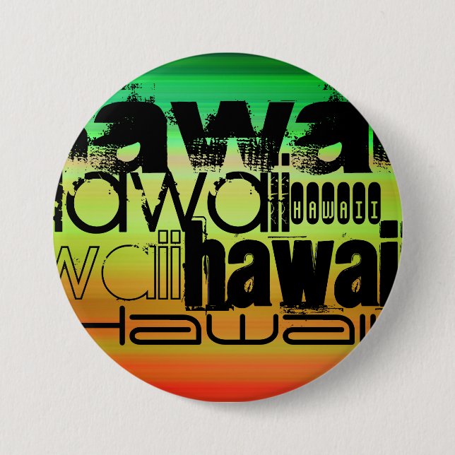 Badge Rond 7,6 Cm Hawaï ; Vert, orange et jaune vif (Devant)