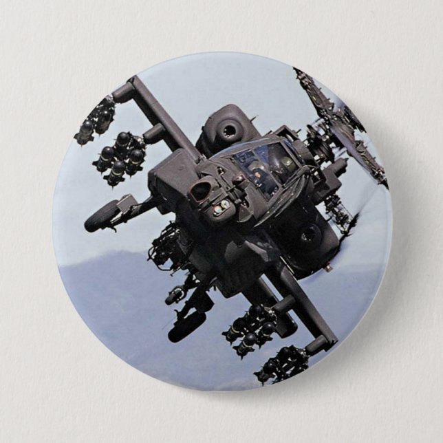 Badge Rond 7,6 Cm Hélicoptère de combat d'Aapache (Devant)
