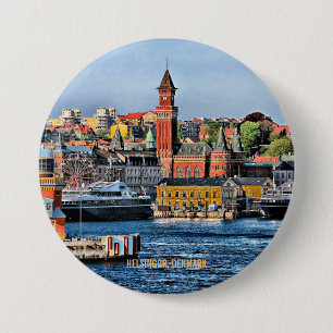 Badge Rond 7,6 Cm HELSINGOR, DANEMARK, ville côtière,