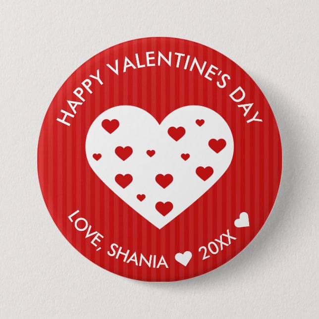 Badge Rond 7,6 Cm Heureuse Sainte-Valentin Beau Coeurs blancs rouges (Devant)