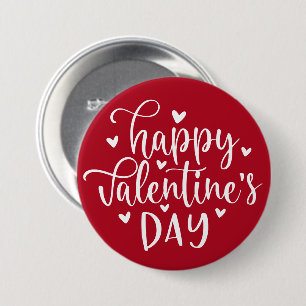 Badge Rond 7,6 Cm Heureuse Sainte-Valentin rouge et blanc mignon