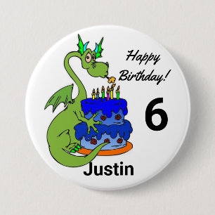Badge Rond 7,6 Cm Heureux Dragon d'Anniversaire Personnaliser l'âge