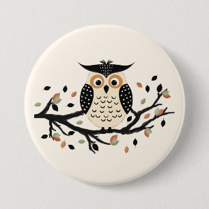 Badge Rond 7,6 Cm Hibou sur une branche