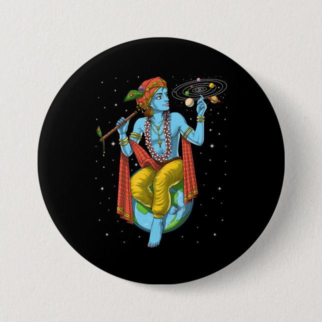 Badge Rond 7,6 Cm Hindouisme Lord Krishna (Devant)