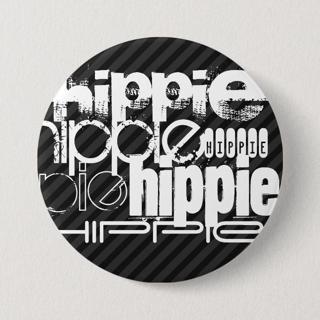 Badge Rond 7,6 Cm Hippie ; Gris Noir & Sombre (Devant)