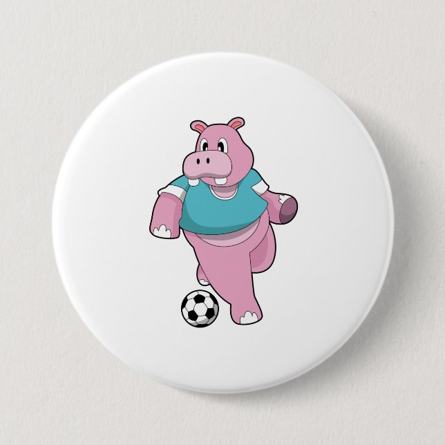 Badge Rond 7,6 Cm Hippo as Soccer player with Soccer.PNG (Devant)