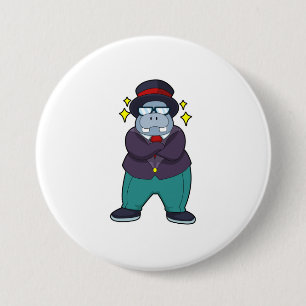 Badge Rond 7,6 Cm Hippo en forme de groom avec Suit.PNG
