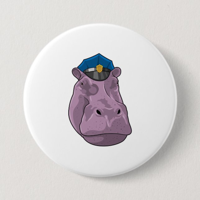 Badge Rond 7,6 Cm Hippo en tant que policier (Devant)