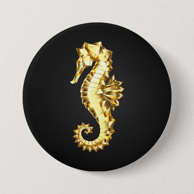 Badge Rond 7,6 Cm Hippocampe Polygonal Or (Devant)