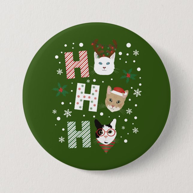 Badge Rond 7,6 Cm Ho Ho Ho Chats Joyeux Noël (Devant)