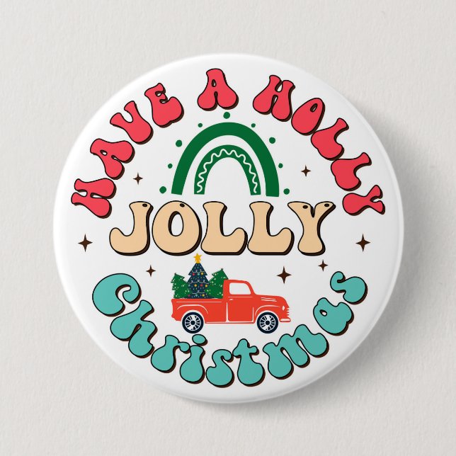 Badge Rond 7,6 Cm Holly Jolly Christmas (Devant)