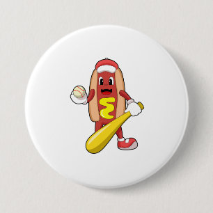 Badge Rond 7,6 Cm Hot dog at baseball with baseball