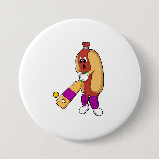 Badge Rond 7,6 Cm Hotdog au cricket avec batte de cricket (Devant)