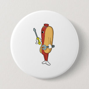Badge Rond 7,6 Cm Hotdog en mécanique avec outil