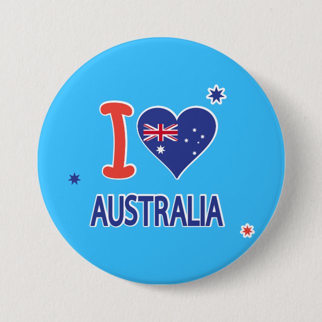 Badge Rond 7,6 Cm "I LOVE AUSTRALIA" Australia Day 26 janvier (Devant)