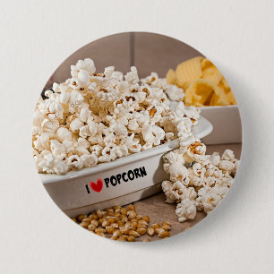 Badge Rond 7,6 Cm I Love Popcorn