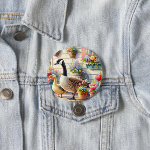 Badge Rond 7,6 Cm Illustration de printemps d'oies de jardin de cott