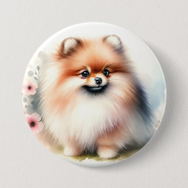 Badge Rond 7,6 Cm Image d'aquarelle mignonne Pomeranian (Devant)