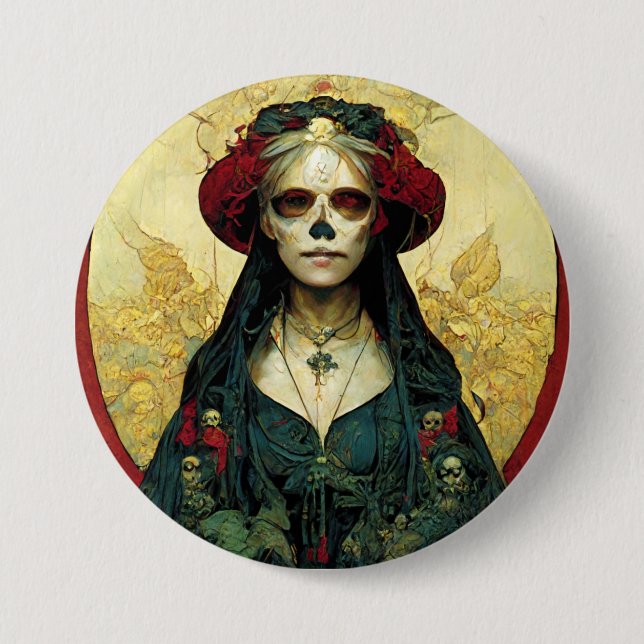 Badge Rond 7,6 Cm Imaginaire foncé Gothique Skull Femme (Devant)
