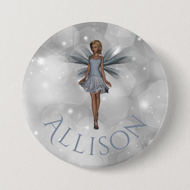 Badge Rond 7,6 Cm Imaginaire lunaire doux Enchantée Fée Argent Nom (Devant)