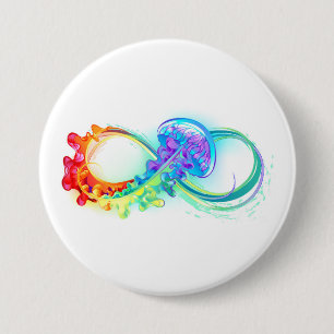 Badge Rond 7,6 Cm Infinity avec Rainbow Jellyfish
