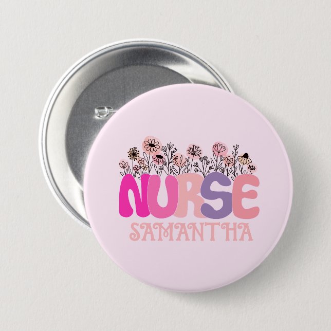 Badge Rond 7,6 Cm Infirmière florale (Devant & derrière)