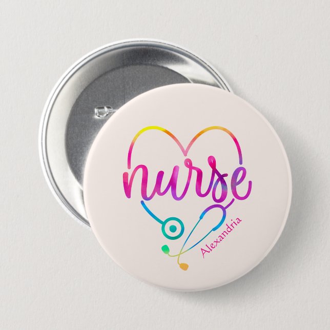 Badge Rond 7,6 Cm Infirmière stéthoscope (Devant & derrière)