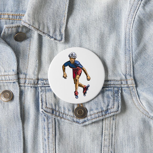 Badge Rond 7,6 Cm Inline Skater Cool Retro Rollerblading (Créateur téléchargé)