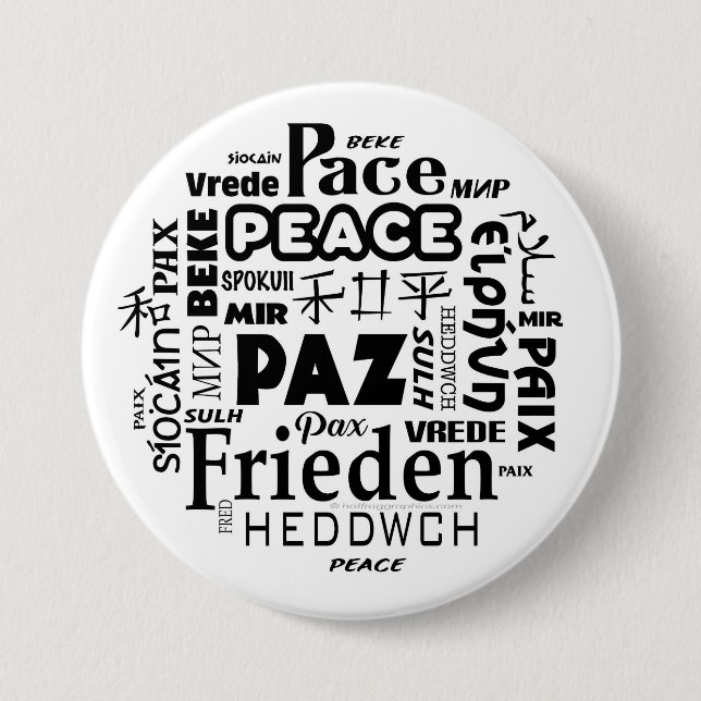 Badge Rond 7,6 Cm Insigne multilingue de paix (Devant)