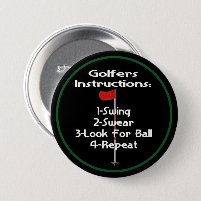 Badge Rond 7,6 Cm Instructions Golfers Humour (Devant & derrière)