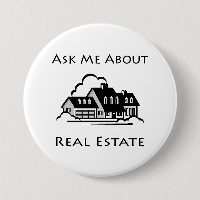 Badge Rond 7,6 Cm Interrogez-moi au sujet du Pin d'immobiliers (Devant)