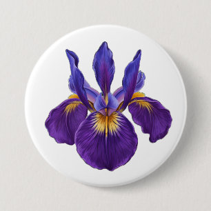 Badge Rond 7,6 Cm iris pourpre, fleur d'iris, fleur aquarelle