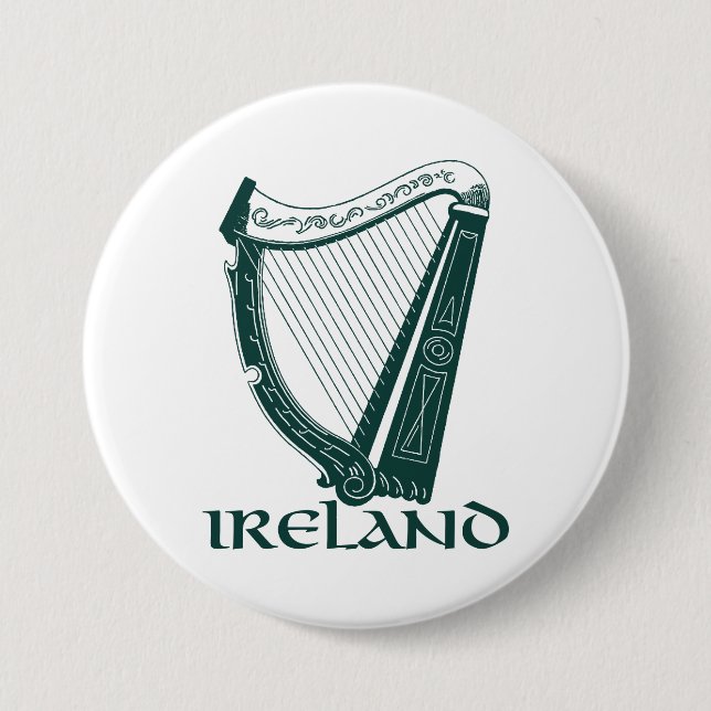 Badge Rond 7,6 Cm Irlande Harp Design, Irish Harp (Devant)