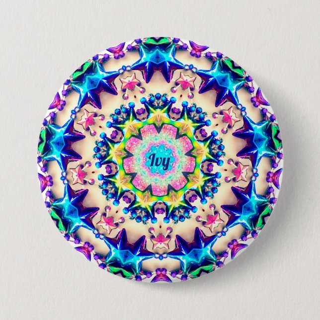 Badge Rond 7,6 Cm IVY ~ Birthday Star Pattern Personalized ~ (Devant)