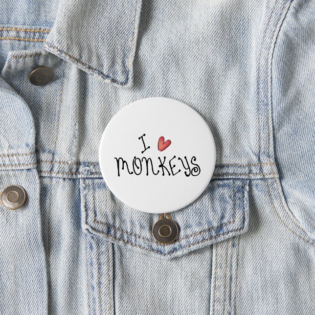Badge Rond 7,6 Cm J'adore les singes, typographie manuscrite mignonn (Créateur téléchargé)