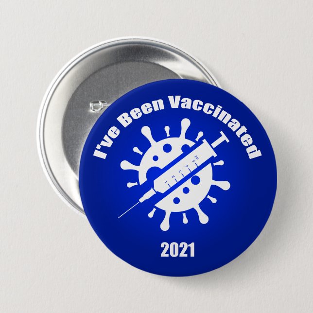 Badge Rond 7,6 Cm J'ai été vacciné bleu (Devant & derrière)