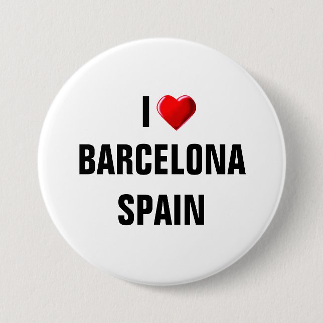BADGE ROND 7,6 CM J'AIME BARCELONE, ESPAGNE (Devant)