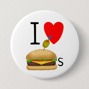 Badge Rond 7,6 Cm J'aime Gormet Burgers (cheeseburgers)