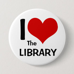 Badge Rond 7,6 Cm J'aime la bibliothèque